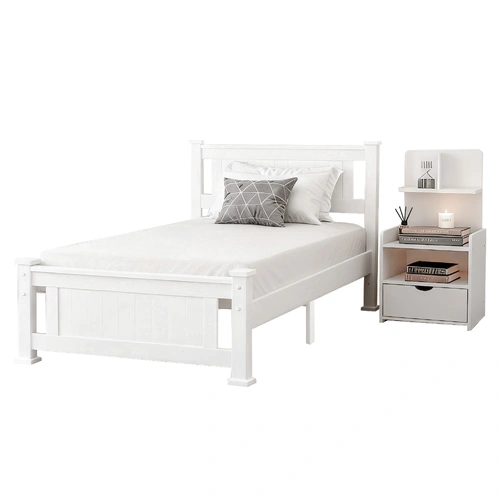 Artiss King Single Bed Frame and Bedside Table White