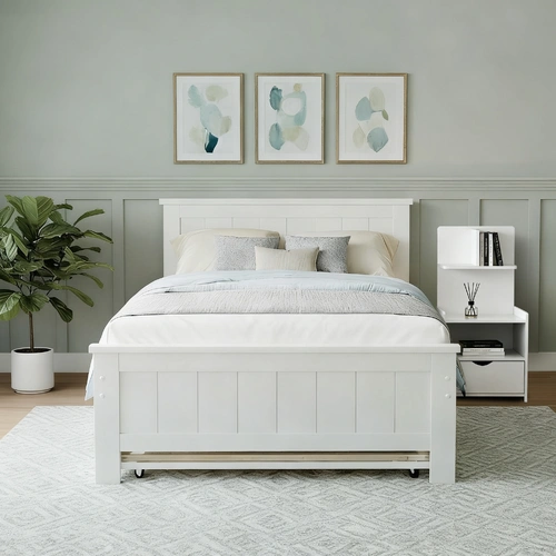 Artiss King Single Bed Frame and Bedside Table White