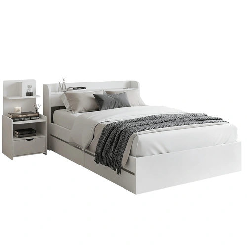 Artiss Single Bed Frame with Charging Ports and Bedside Table