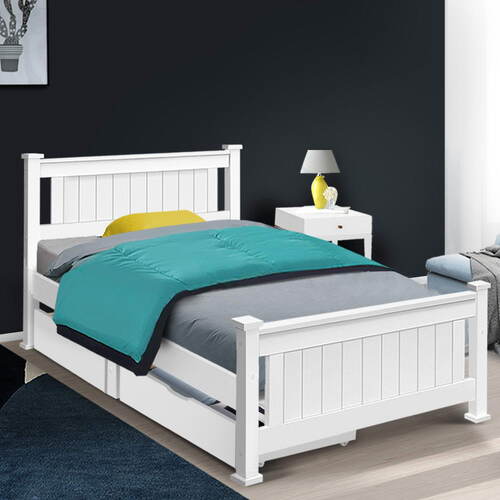Cassilis Wooden Bed Frame Timber Single Size RIO Kids Adults Storage Drawers Base