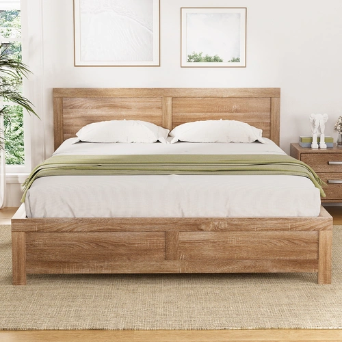Artiss Bed Frame Queen Size Wooden Acacia Wood OATMEAL
