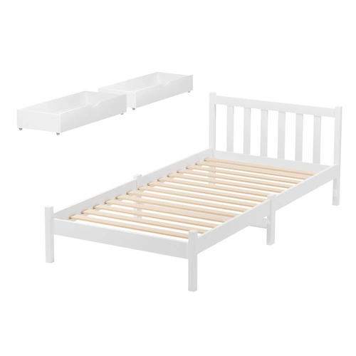 Artiss Bed Frame Single Size Wooden Platform with 2 Storage Drawers White SOFIE