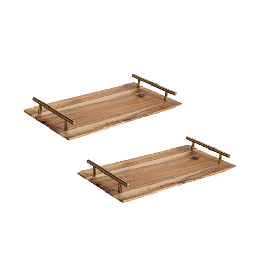 2X 39cm Brown  Rectangle Wooden Acacia Food Serving Tray Charcuterie Board Home Decor