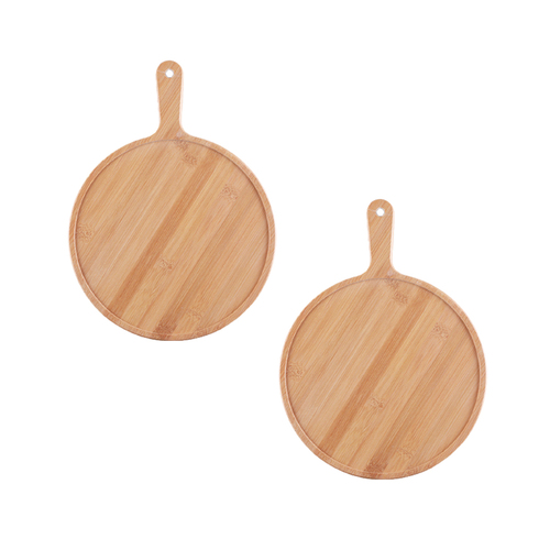 2X 6inch Blonde Round Premium Wooden Serving Tray Board Paddle with Handle Home Decor