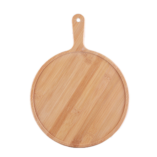 10 inch Blonde Round Premium Wooden Serving Tray Board Paddle with Handle Home Decor