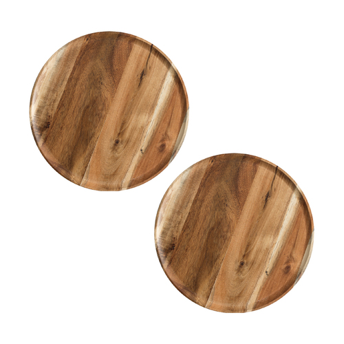 2X 20cm Brown Round Wooden Centerpiece Serving Tray Board Home Decor