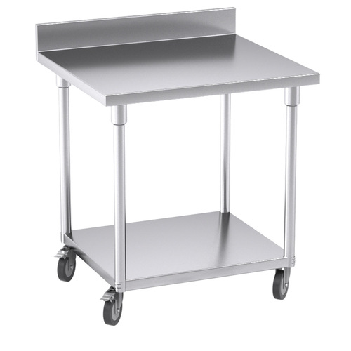  Commercial Catering Kitchen Stainless Steel Prep Work Bench Table with Backsplash and Caster Wheels 80*70*96cm