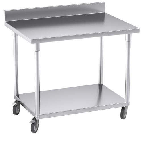  Commercial Catering Kitchen Stainless Steel Prep Work Bench Table with Backsplash and Caster Wheels 100*70*96