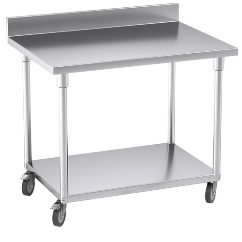 Commercial Catering Kitchen Stainless Steel Prep Work Bench Table with Backsplash and Caster Wheels 100*70*96