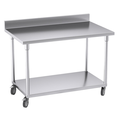 Commercial Catering Kitchen Stainless Steel Prep Work Bench Table with Backsplash and Caster Wheels 120*70*96