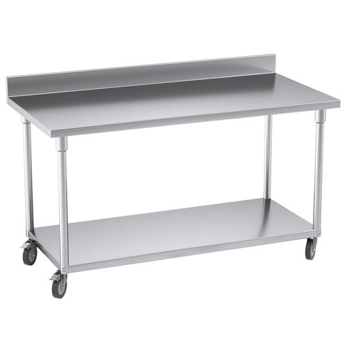  Commercial Catering Kitchen Stainless Steel Prep Work Bench Table with Backsplash and Caster Wheels 150*70*96