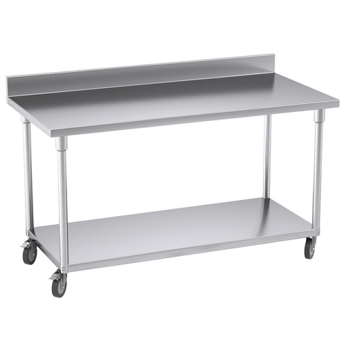 Commercial Catering Kitchen Stainless Steel Prep Work Bench Table with Backsplash and Caster Wheels 150*70*96