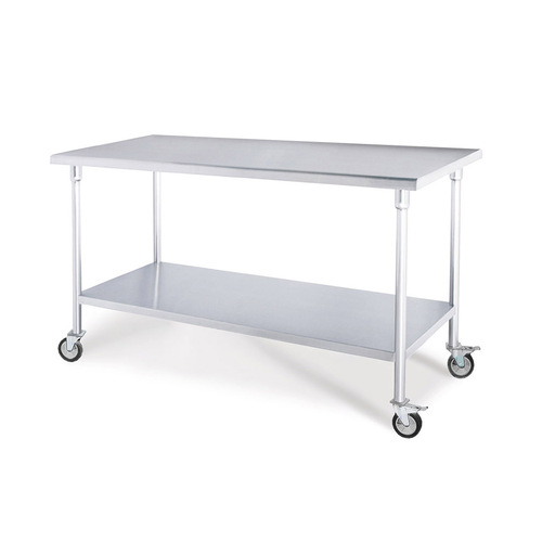 Commercial Catering Kitchen Stainless Steel Prep Work Bench Table with Wheels 100*70*96cm