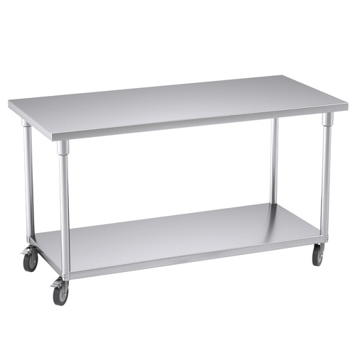 Commercial Catering Kitchen Stainless Steel Prep Work Bench Table with Wheels 150*70*96cm