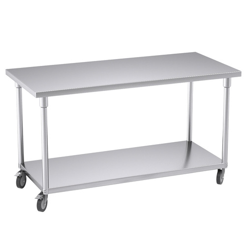  Commercial Catering Kitchen Stainless Steel Prep Work Bench Table with Wheels 150*70*96cm