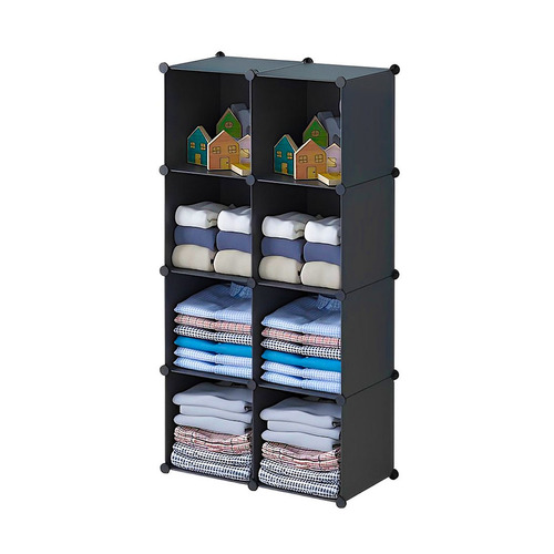 4 Tier 8-Cube Black Portable Wardrobe Divide-Grid Modular Storage Organiser Foldable Closet
