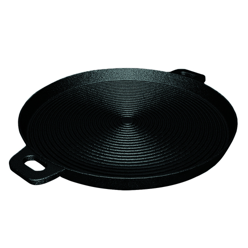 34cm Round Ribbed Cast Iron Frying Pan Skillet Steak Sizzle Platter with Handle