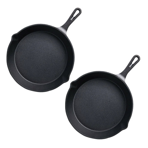 2X 26cm Round Cast Iron Frying Pan Skillet Steak Sizzle Platter with Handle