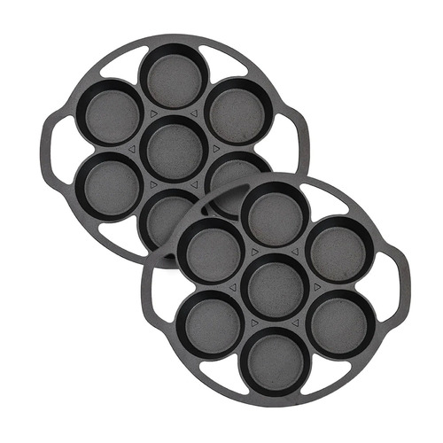 2X 32cm Cast Iron Takoyaki Fry Pan Octopus Balls Maker 7 Hole Cavities Grill Mold