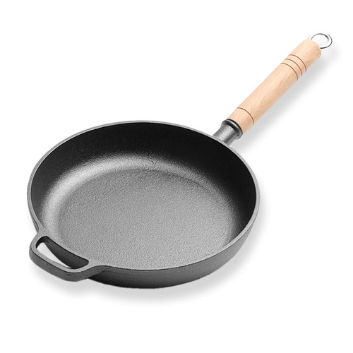  27cm Round Cast Iron Frying Pan Skillet Steak Sizzle Platter with Helper Handle