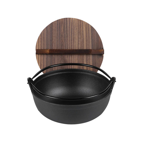  29cm Cast Iron Japanese Style Sukiyaki Tetsu Nabe Shabu Hot Pot with Wooden Lid