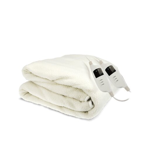 Heated Electric Blanket Double Size Fitted Fleece Underlay Winter Throw - White