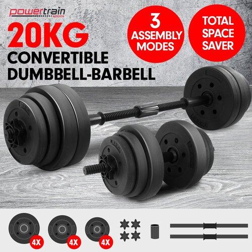 Powertrain 20kg Home Gym Adjustable Dumbbell and Barbell Set
