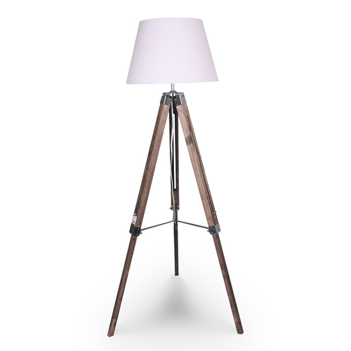 Sarantino Solid Wood Tripod Floor Lamp Adjustable Height White Shade