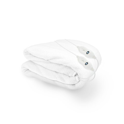 Heated Electric Blanket Double Size Fitted Polyester Underlay Winter Throw - White