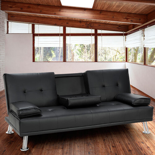 Vegas Faux Leather Sofa Bed Lounge Furniture - Black