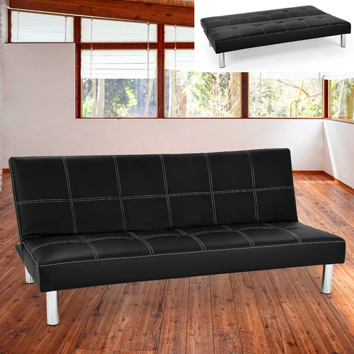 Sarantino 3 Seater Faux Leather Sofa Bed Couch - Black