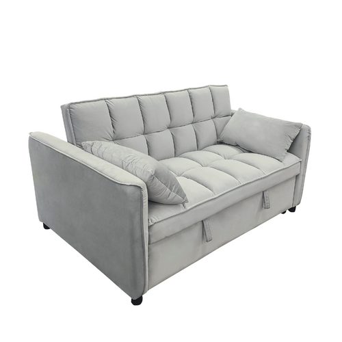 Sarantino Tufted 2-Seater Velvet Sofa Bed - Light Grey